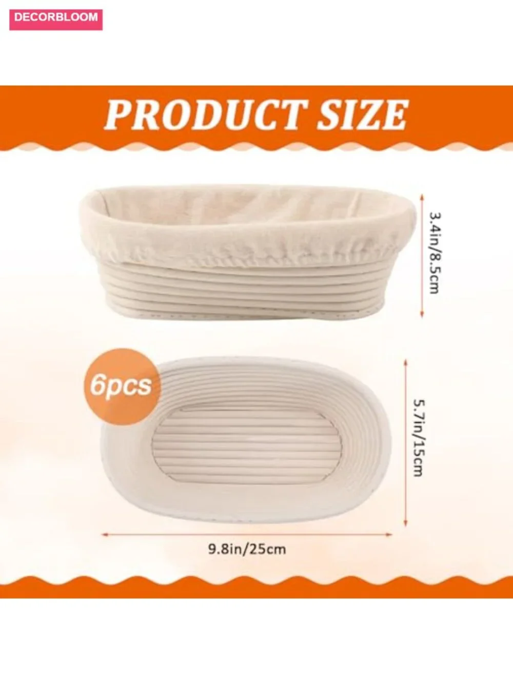 6 Pack Oval Banneton Proofing Baskets with Liners, Natural Rattan Sourdough